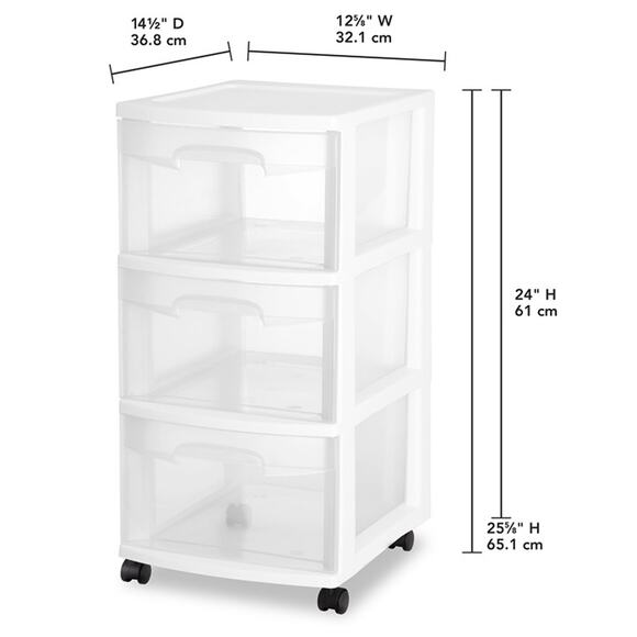 Sterilite 3 Drawer Cart, White - Picture 4 of 4